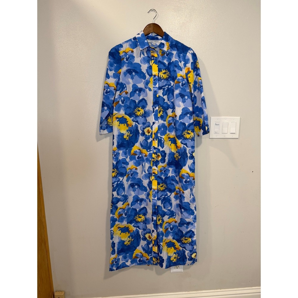Julia Jordan Blue Yellow Floral Button Front Maxi Shirt Dress Size 2
